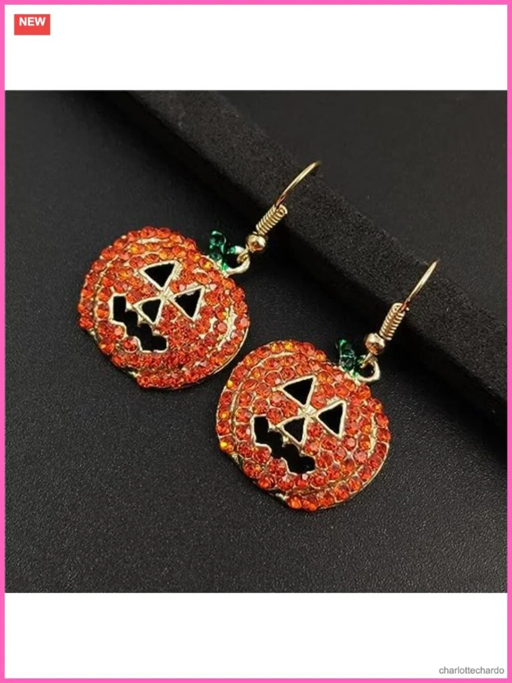 Crystal Pumpkin Drop Earrings Halloween Jewelry Zinc French Wire